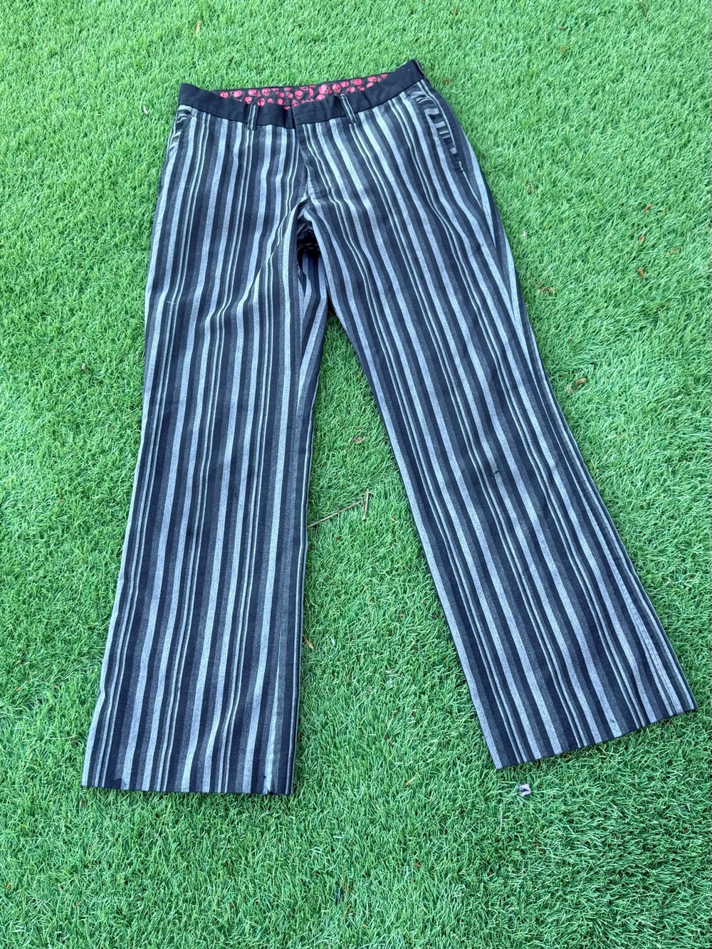 Men's Black and Gray Vertical-Stripe Chinos